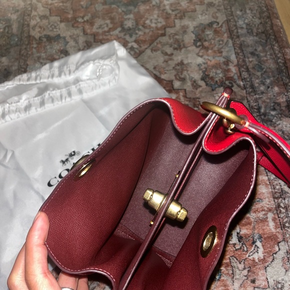 Coach Charlie Red Pebble Leather Cross Body Bucket Bag - Picture 6 of 16